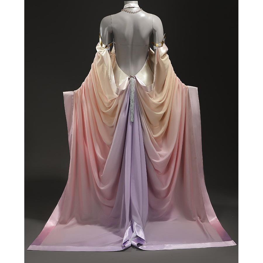 Star Wars: Episode 2 Padmé Amidala Cosplay Costume, yellow, pink and purple outfit, backless design.
