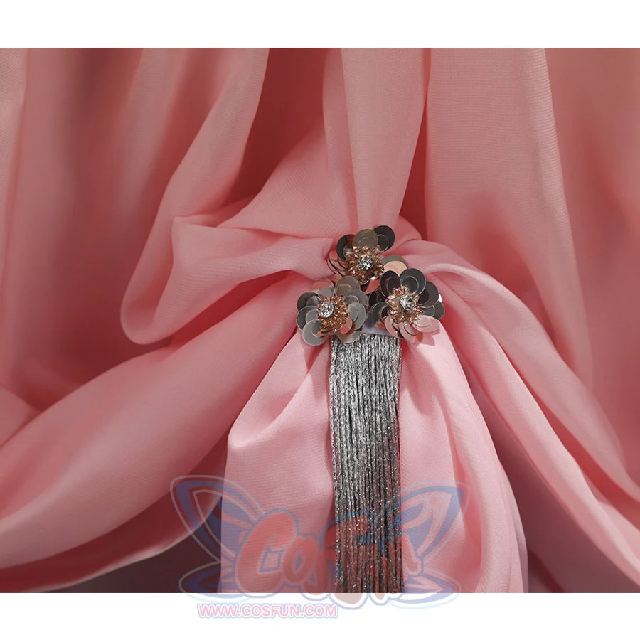 Star Wars: Episode 2 Padmé Amidala Cosplay Costume, the front accessory is silver sequins flowers and tassels.
