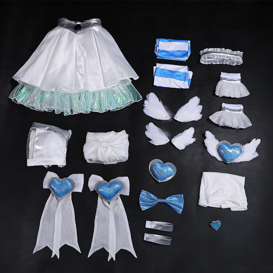 Complete Stocking Cosplay Costume set showing all components laid flat 