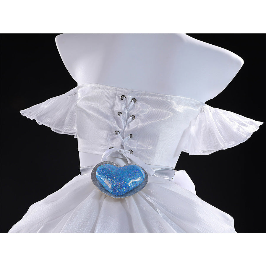 Stocking Cosplay Costume back detail showing white corset lacing and blue heart gem