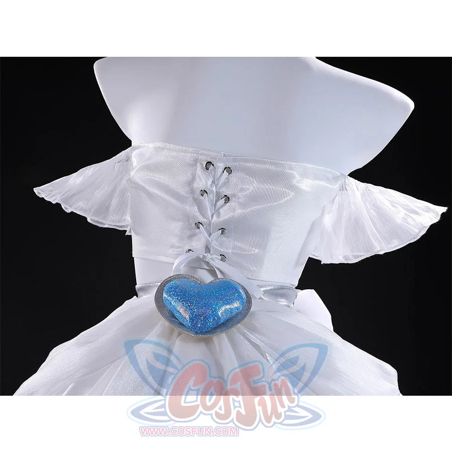 Stocking Cosplay Costume back detail showing white corset lacing and blue heart gem