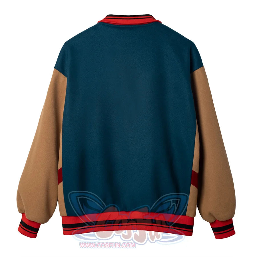 Stranger Things Will Byers Cosplay Costume, brown and dark blue jacket with red ribbing