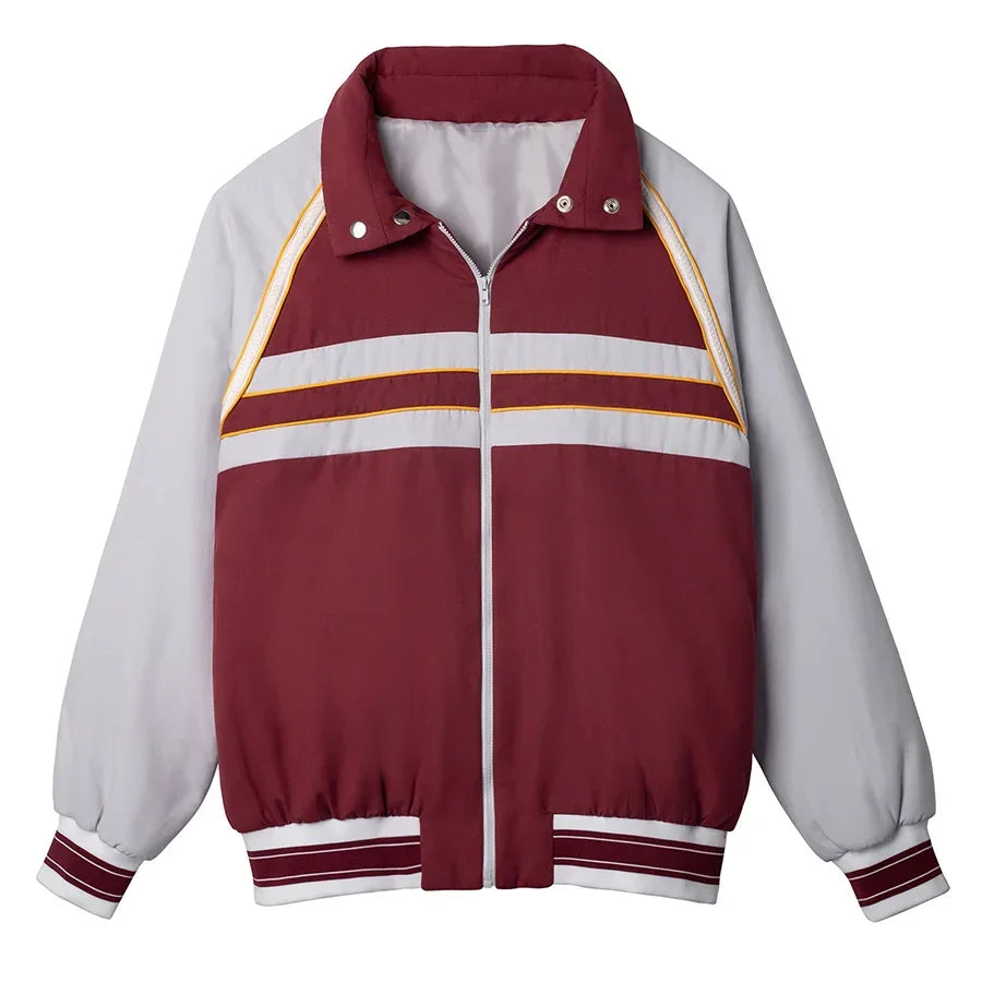 Stranger Things Will Byers Cosplay Costume, grey and red Jacket, two horizontal stripes on the chest