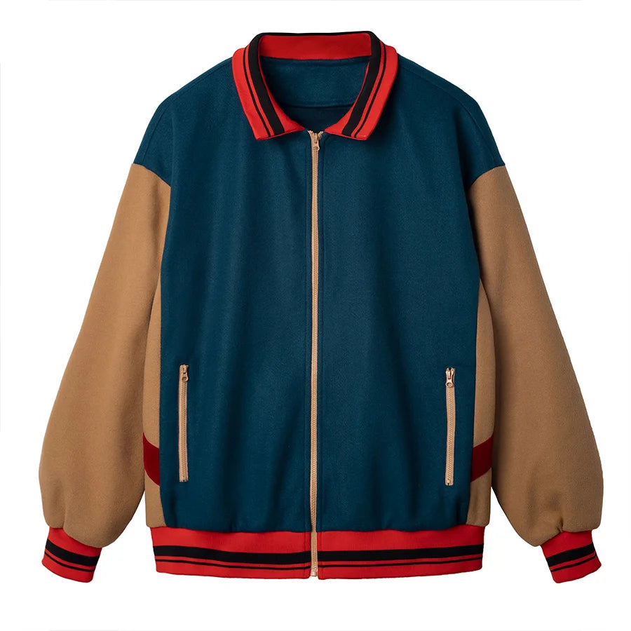 Stranger Things Will Byers Cosplay Costume Jacket, brown and dark blue with red and black ribbing