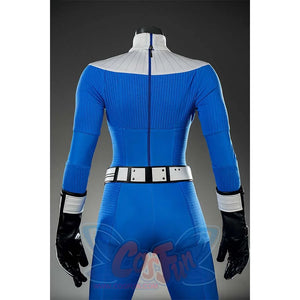 Displays the back—blue jumpsuit, white accents, black gloves. A core Fantastic Four look.