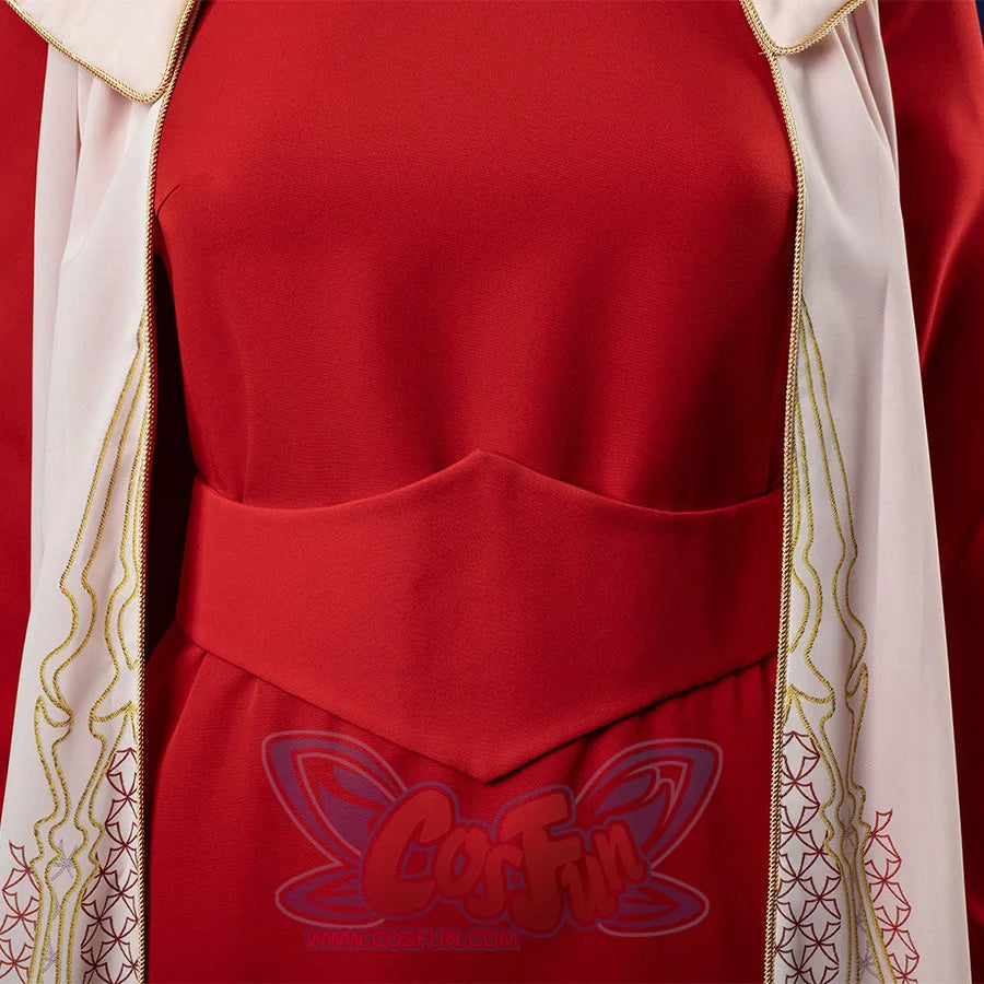 Princess Leia cosplay costume bodice detail with red pocket and embroidered white cloak panels