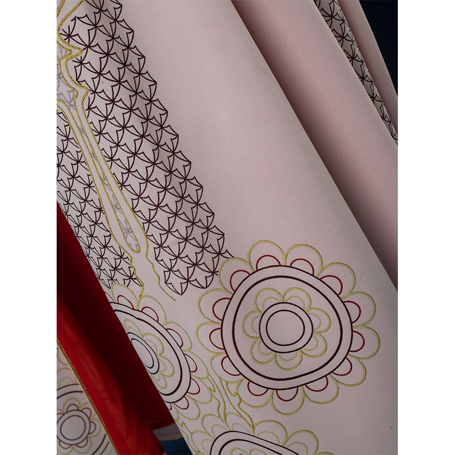 Princess Leia cosplay costume cloak showcasing intricate circular embroidery with geometric patterns