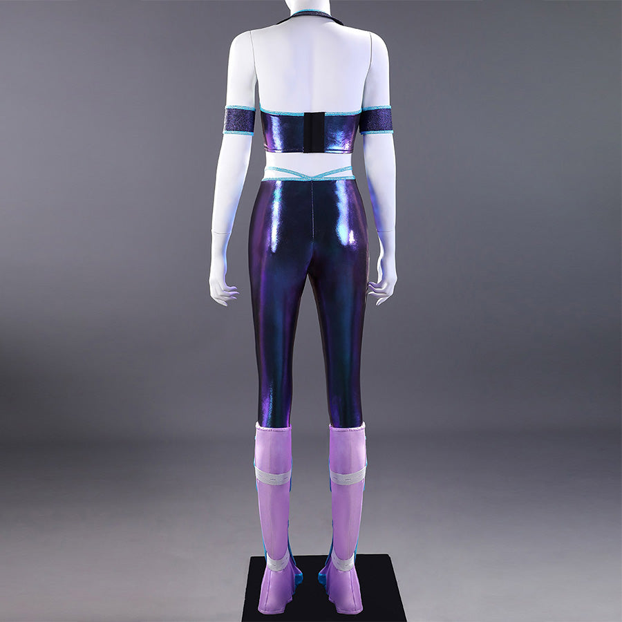 Tecna cosplay costume with sequin bustier and pants, back view
