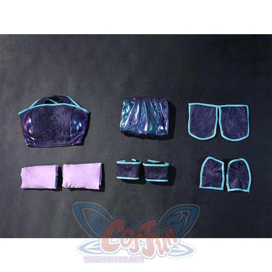 Tecna cosplay costume set including sequin bustier, pants, leg guards, shoe covers, and arm accessories