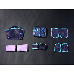 Tecna cosplay costume set including sequin bustier, pants, leg guards, shoe covers, and arm accessories