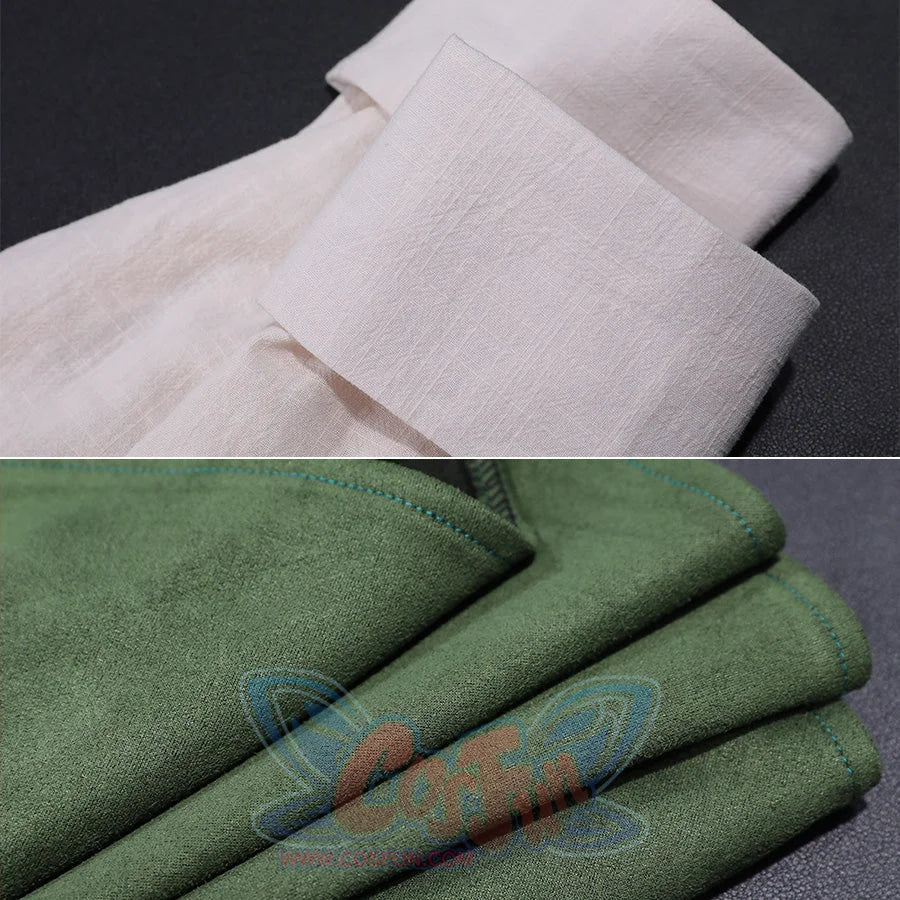 White and green fabric materials for Jester Lavorre cosplay costume