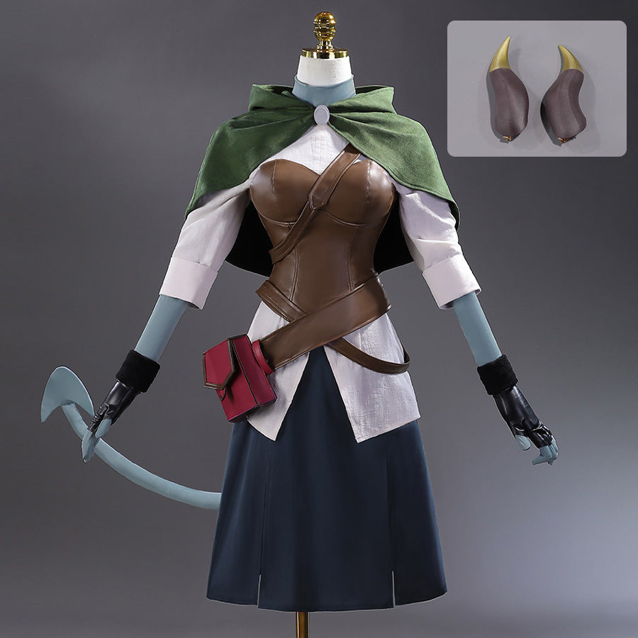 Full front view of Jester Lavorre cosplay costume with horns