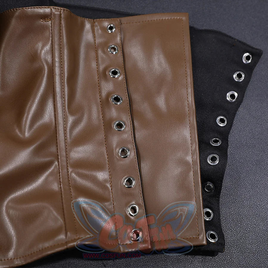 Brown leather corset belt detail from Jester Lavorre cosplay costume
