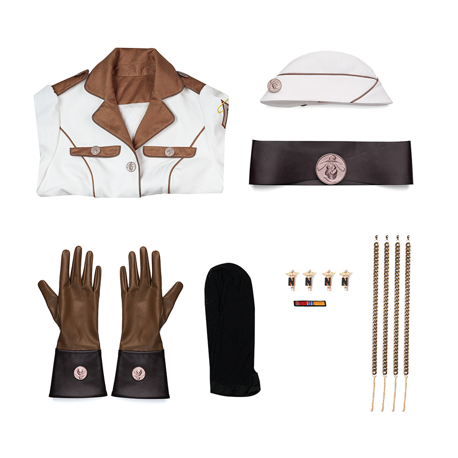 The Boys Vought Rising Private Angel Cosplay Costume, includes hat, bodysuit, belt, gloves, stockings, bracelets, brooches.