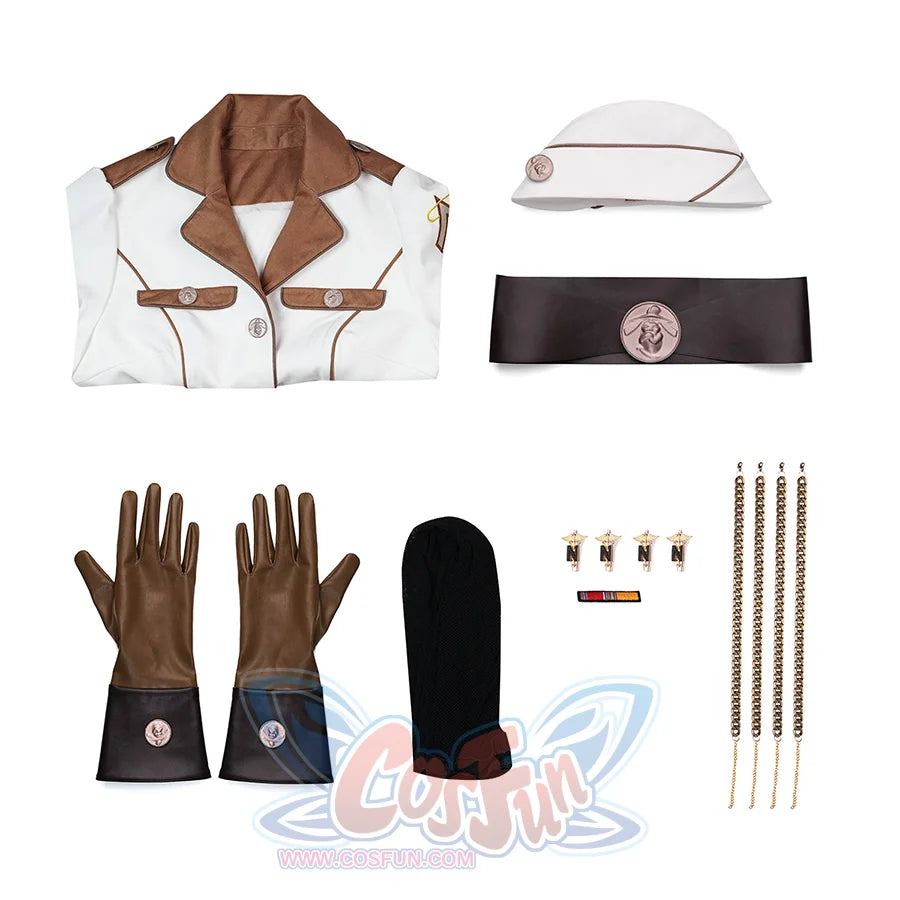 The Boys Vought Rising Private Angel Cosplay Costume, includes hat, bodysuit, belt, gloves, stockings, bracelets, brooches.
