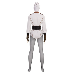 The Boys Vought Rising Private Angel Cosplay Costume, overall white with brown and black accents, back view.