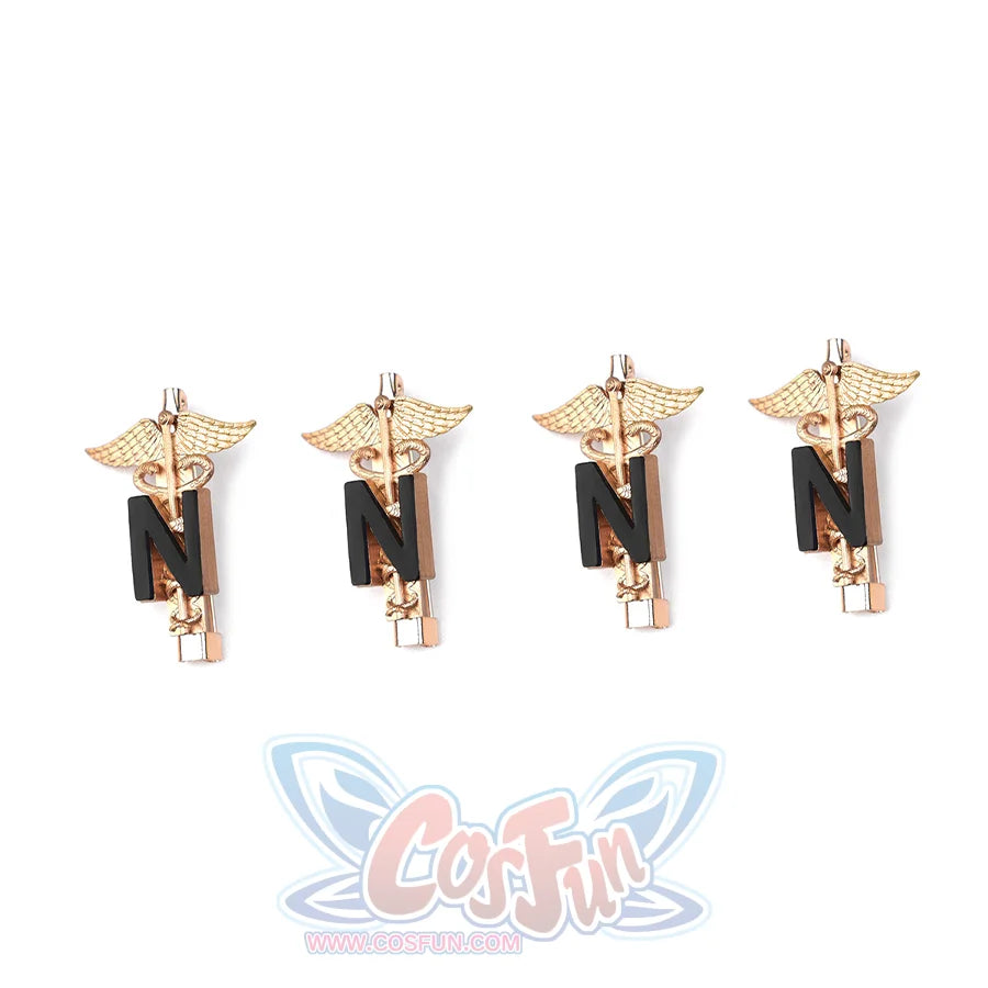 The Boys Vought Rising Private Angel Cosplay Costume, four gold and black metal brooches.