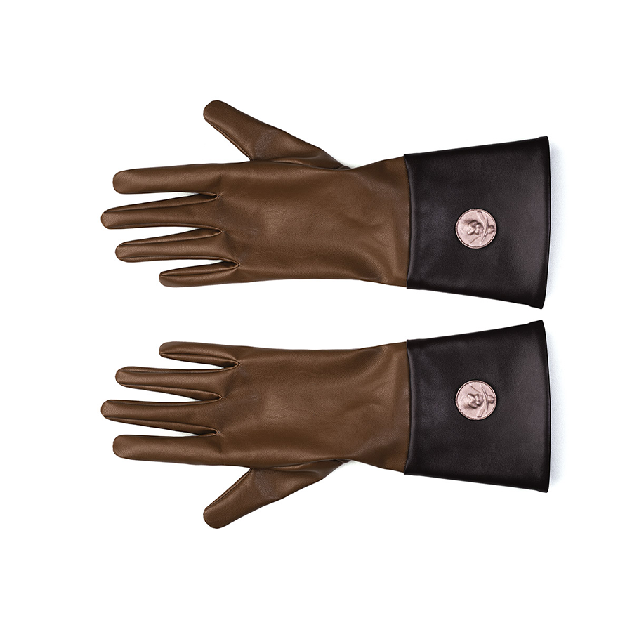 The Boys Vought Rising Private Angel Cosplay Costume, black and brown gloves are decorated with metal badge.