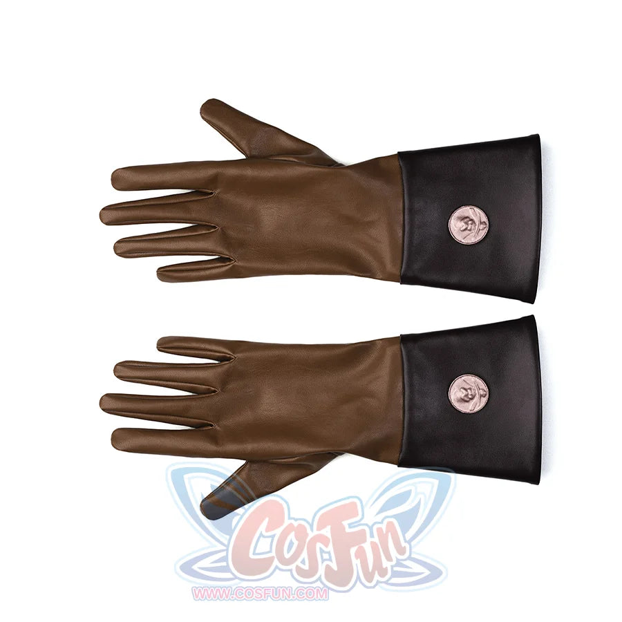 The Boys Vought Rising Private Angel Cosplay Costume, black and brown gloves are decorated with metal badge.