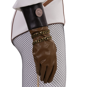 The Boys Vought Rising Private Angel Cosplay Costume, black and brown gloves with two chain bracelets.