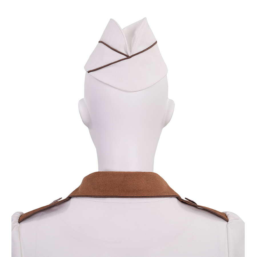 The Boys Vought Rising Private Angel Cosplay Costume, the hat has a brown piping strips.