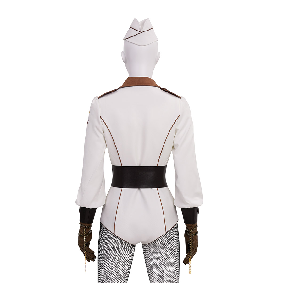 The Boys Vought Rising Private Angel Cosplay Costume, the jumpsuit has two brown piping strips on the back.
