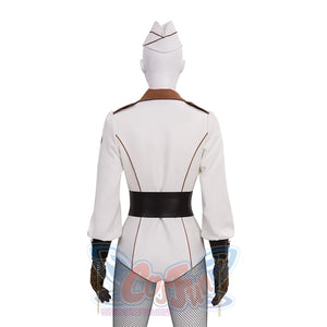 The Boys Vought Rising Private Angel Cosplay Costume, the jumpsuit has two brown piping strips on the back.