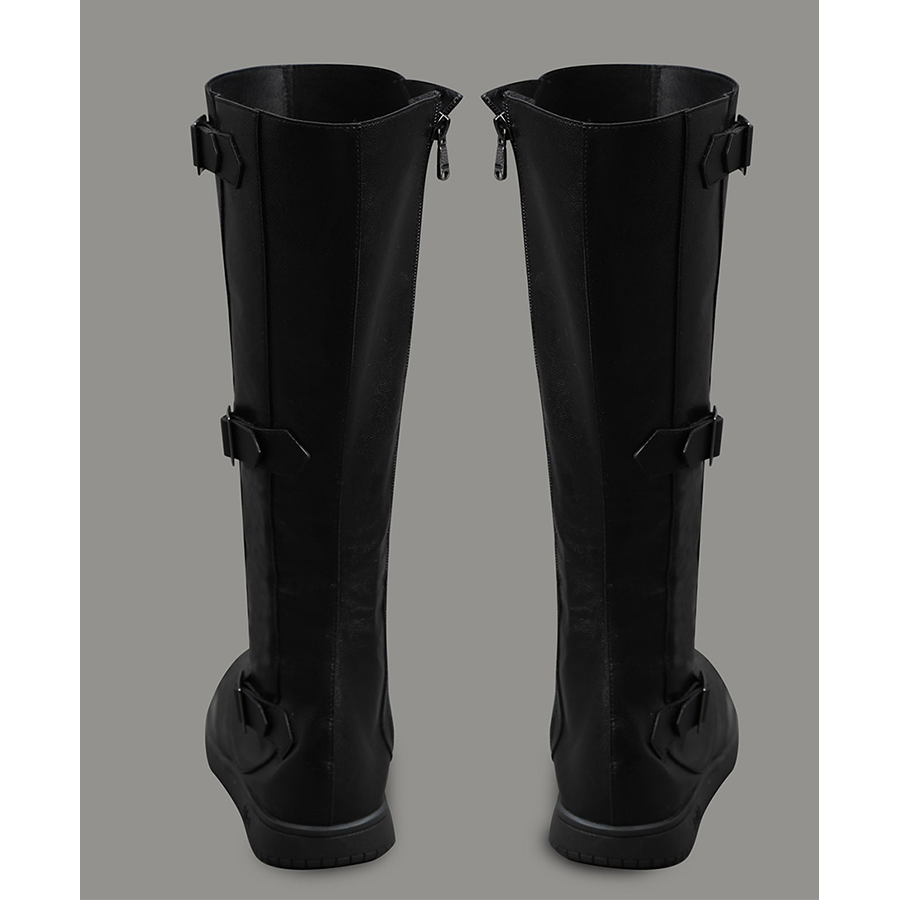 The Fantastic Four cosplay boots back view with multiple buckle straps for authentic superhero look