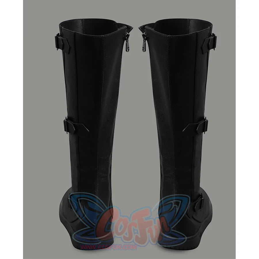 The Fantastic Four cosplay boots back view with multiple buckle straps for authentic superhero look