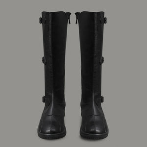 The Fantastic Four cosplay boots in black with buckle details, front view of superhero footwear