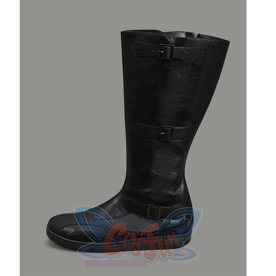The Fantastic Four cosplay boots side view showing buckle straps and detailed costume design