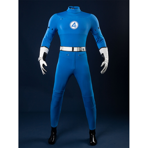 The Fantastic Four: First Steps Mister Fantastic Reed Richards Cosplay Costume, blue jumpsuit, white belt and gloves.