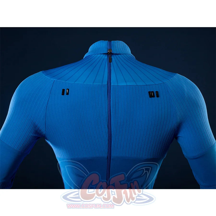 Cosfun shop Reed Richards cosplay costume detail, a zipper on the back.