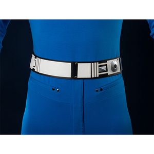 The Fantastic Four: First Steps Mister Fantastic Reed Richards Cosplay Costume, showing black and white belt.