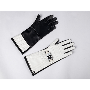 A close-up of the black and white glove of the Reed Richards cosplay costume, showing the texture and design.