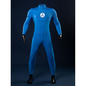 This is the front view of the Reed Richards cosplay costume without boots, showing the blue jumpsuit and the details of the top.
