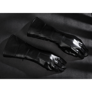 The Fantastic Four cosplay suit gloves pair flat lay showing black leather material and detail