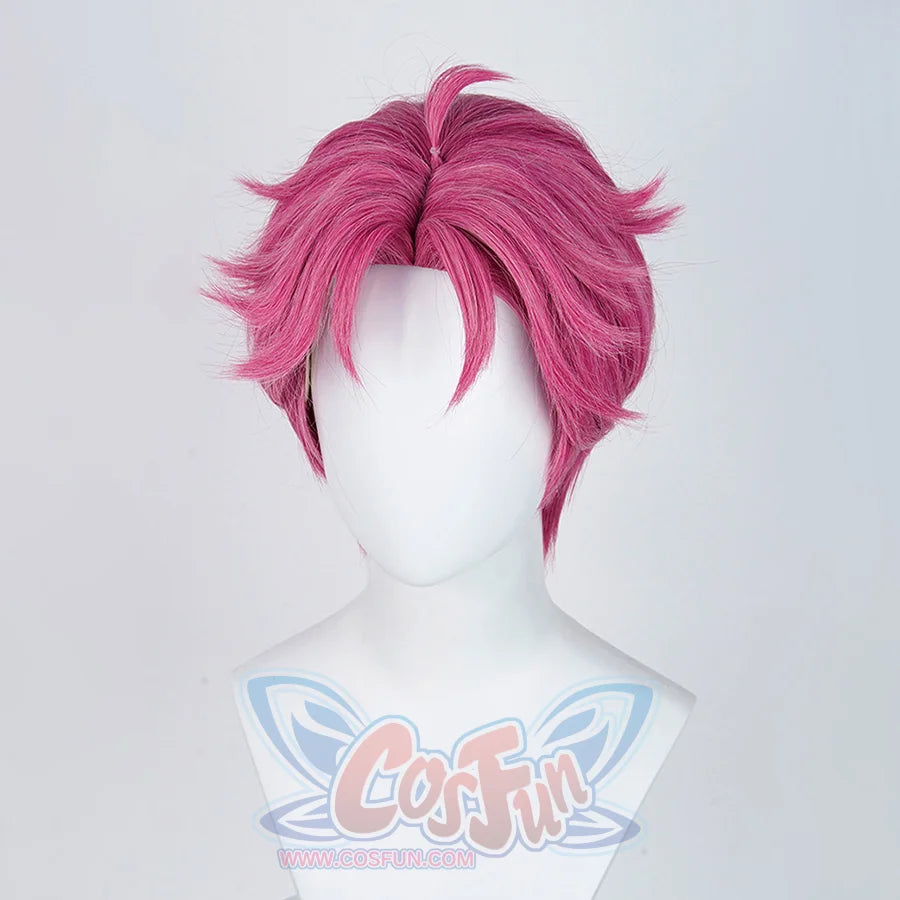The Saja Boys Abby Cosplay wig, bright pink short wig, with a sense of layering, right side view
