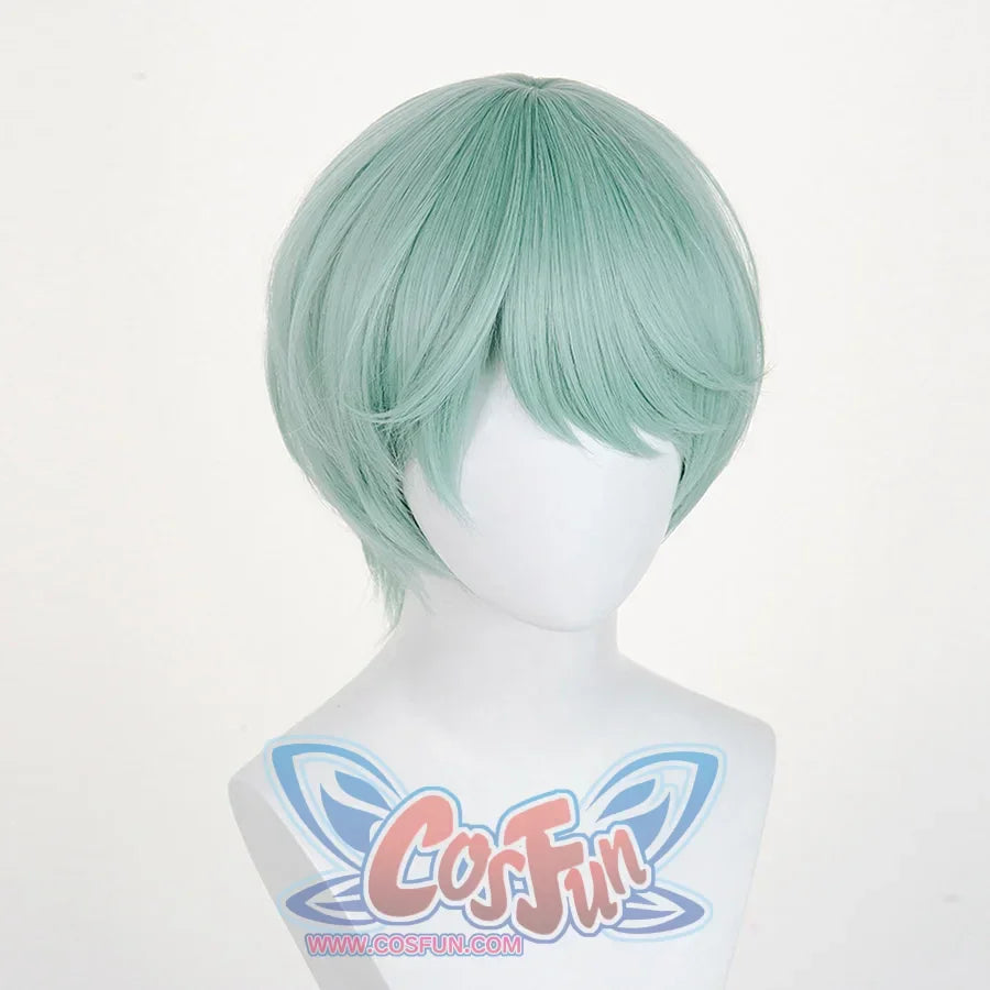 The Saja Boys Baby Cosplay wig, light green short wig, the overall shape is simple and neat, left side view