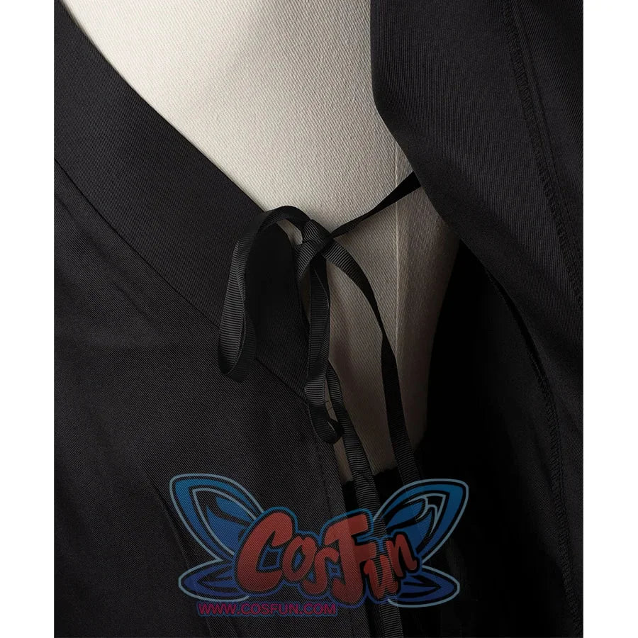 The top features a cross-collar design with a right overlap and side ties.