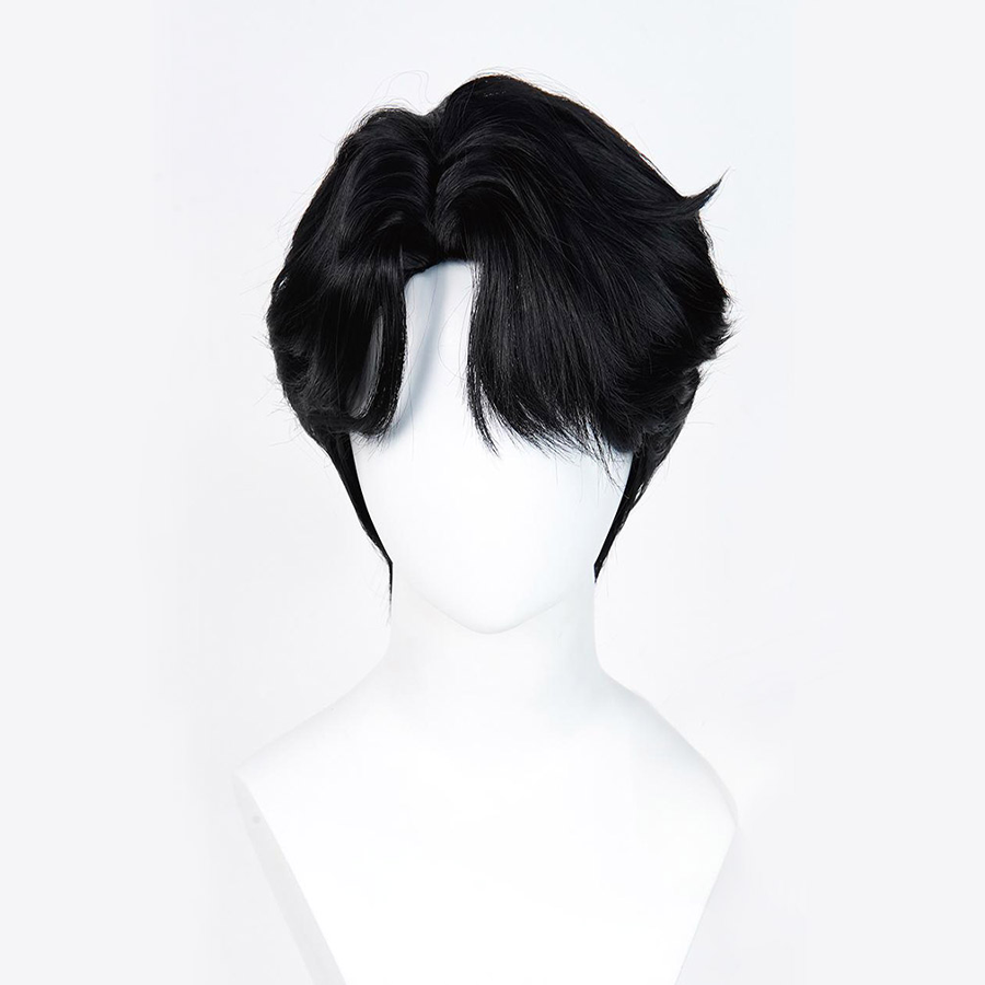 The Saja Boys Jinu Cosplay Wig, black short hair, middle-parted bangs, the overall sense of hierarchy