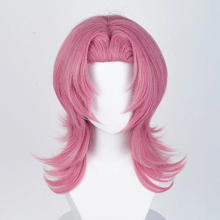 The Saja Boys Romance Cosplay wig, long pink wig, middle-parted bangs with layered look