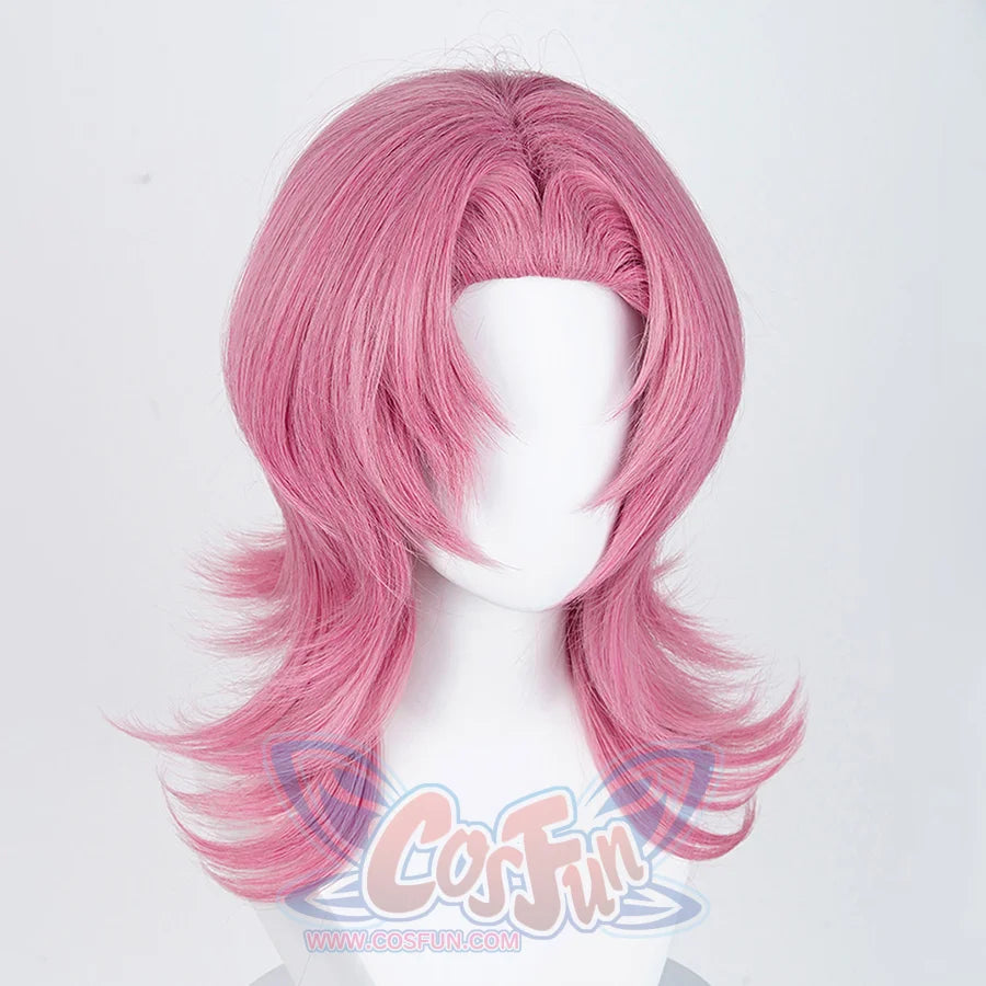 The Saja Boys Romance Cosplay wig, long pink wig, middle-parted bangs with layered look