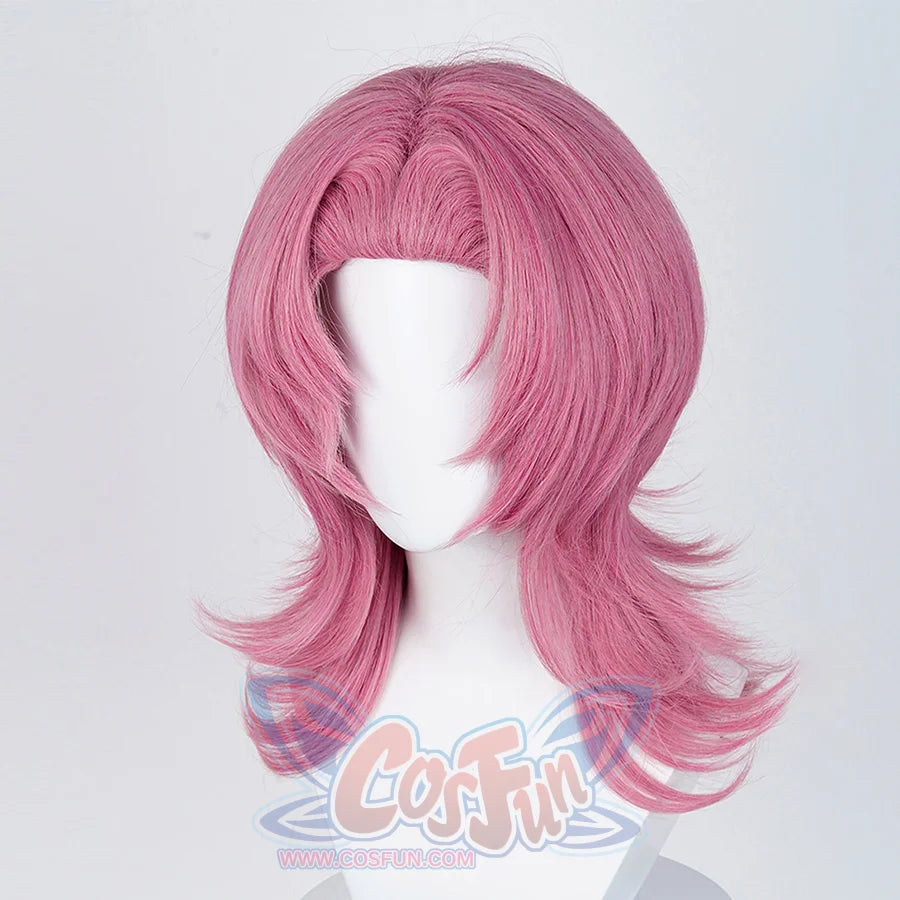 The Saja Boys Romance Cosplay wig, long pink wig with long sideburns, right side view