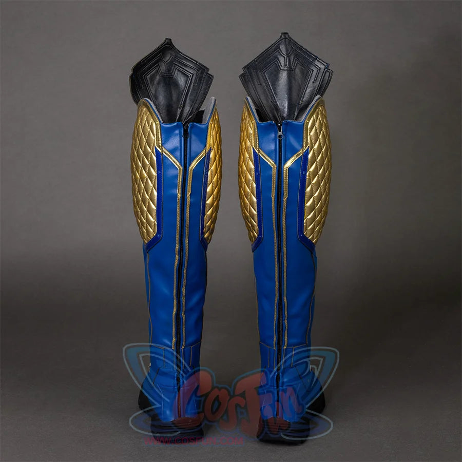 Thor: Love and Thunder Cosplay boots back view are mainly blue, the sides of the boots are made of scaly golden armor, and zipper is in the back.