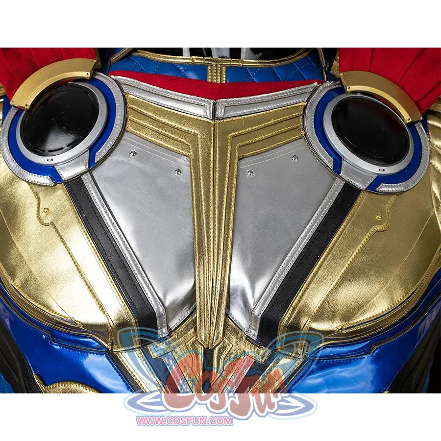 Thor: Love and Thunder Cosplay costume &#39;s chest color is mainly gold and blue, there are a lot of circular and line decorations.