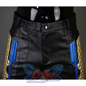 The pants design is similar to the front design, using a combination of blue and gold, the gold part of the thigh armor has a scaly texture.