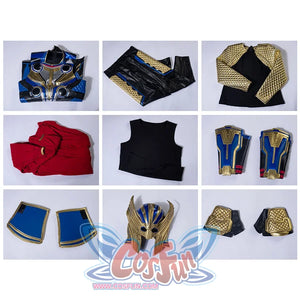 Thor: Love and Thunder Cosplay costume includes vest, wrist guards, shoulder guards, gloves, inner clothes, armor vest, pants, cloak, helmet.