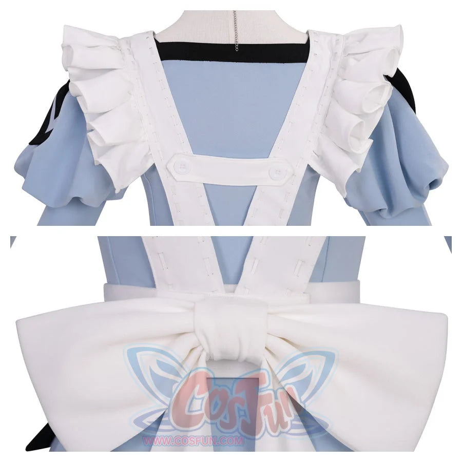 Two views of the back, focusing on the white straps and the large bow. Highlights the neat stitching and design of the back elements.