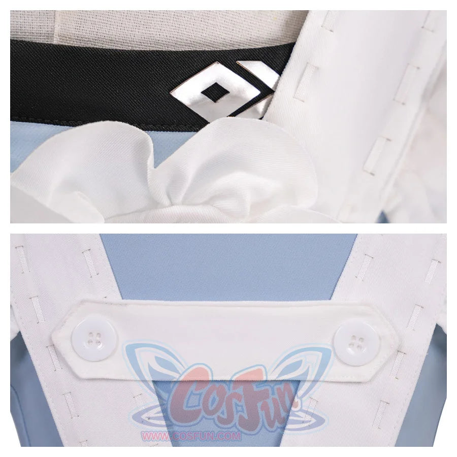 Two views of the back strap and button area. The white straps and buttons ensure a secure fit, while the black and silver accents add to the design.